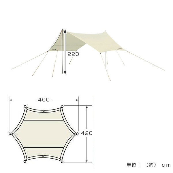 テント タープ 4～6人用 UVカット キャリーバッグ付 ヘキサゴンタープUV