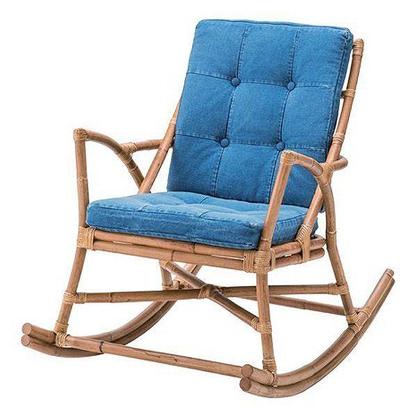 ロッキングチェア　ラタン製　椅子　デニム生地　幅62cm