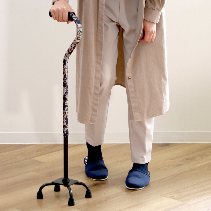 杖4点杖青花柄軽量多点杖ステッキ介護自立式