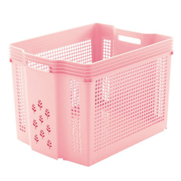 ストッカー ワイド 深型 幅35×奥行50×高さ35cm 花柄 コロ付き バスケット カゴ