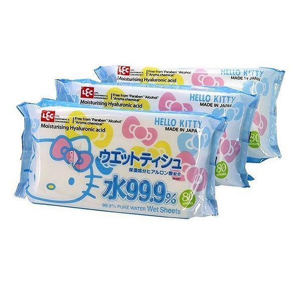 ハローキティ　日本製　ウエットティッシュ　水99％　80枚入り　3個入り