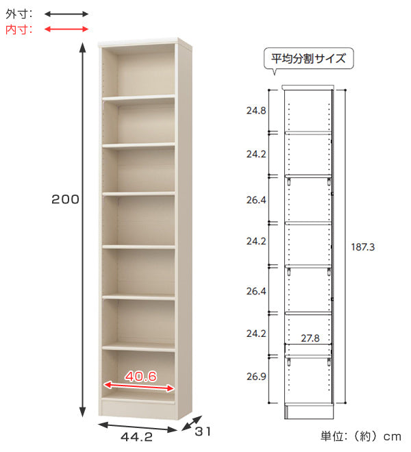 本棚 ブックシェルフ エースラック カラーラック 約幅45cm 高さ200cm