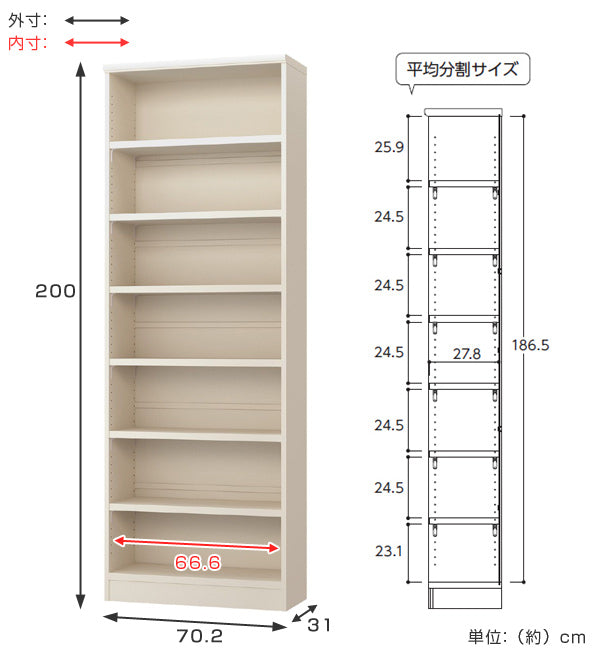 本棚 ブックシェルフ エースラック カラーラック 強化棚板タイプ 約幅71cm 高さ200cm