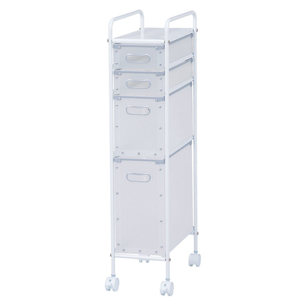 キッチンストッカー　4段　スリムタイプ　スチールフレーム　キャスター付　幅20cm　