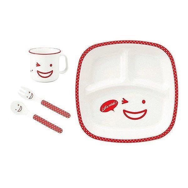 食器セット　キッズノーティー　プレートギフトセット　レッド　洋食器　樹脂製　日本製