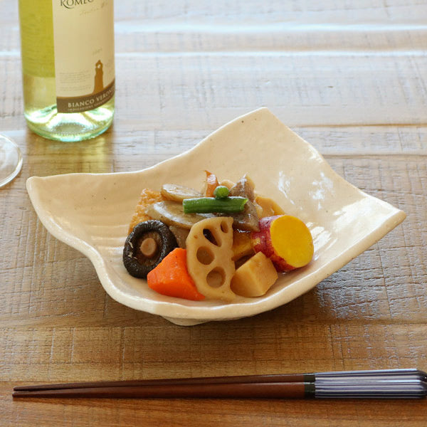 変型長角皿　和食器　肌色志野　変形皿シリーズ　美濃焼　日本製　磁器