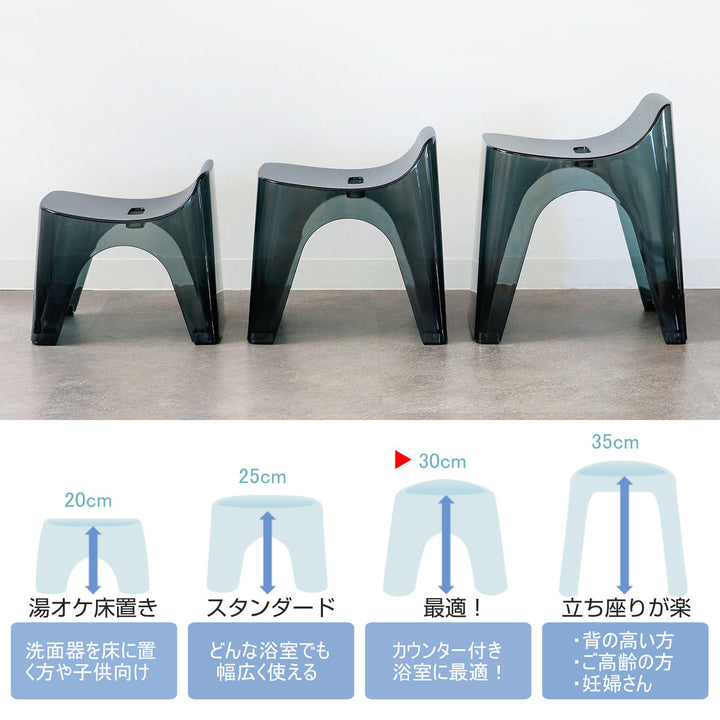 風呂椅子 ヒューバス バススツール クリア h30 座面30cm 日本製 -6