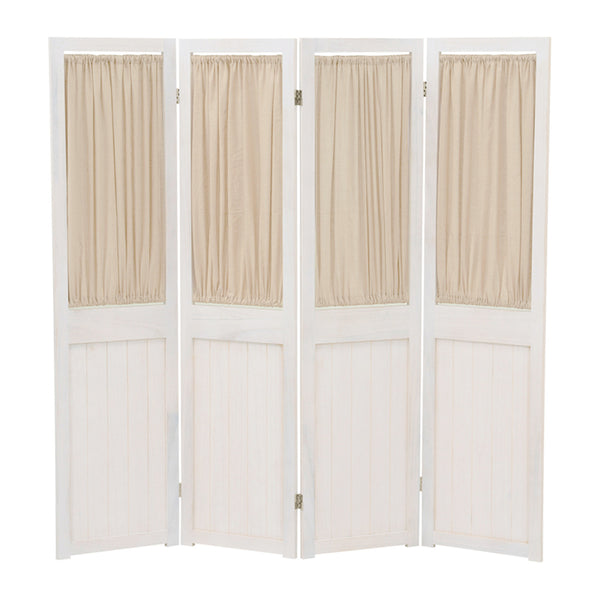 パーテーション 4連 衝立 カーテン付 天然木 フレンチカントリー シャビーウッド