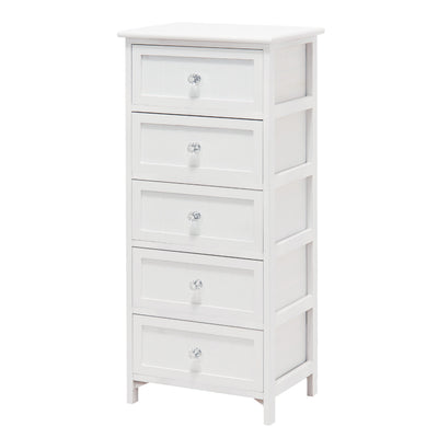 ウッドチェスト 5段 シャビー調 クリスタル調取っ手 幅41cm