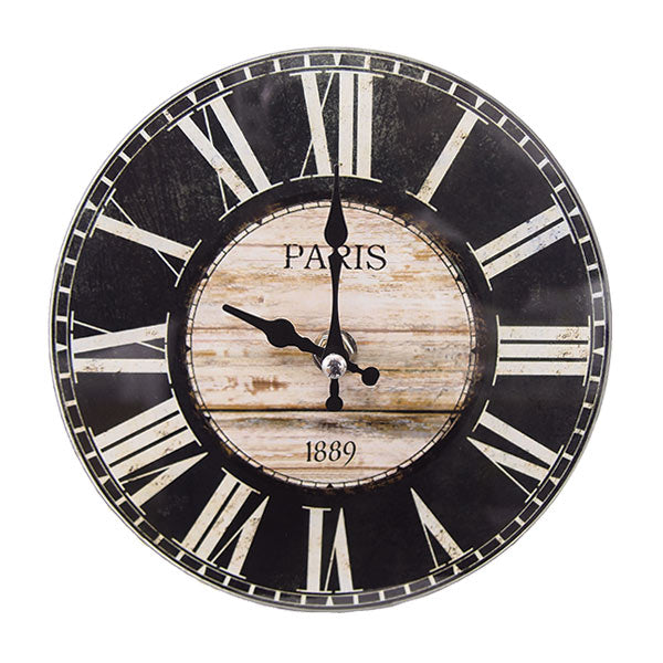 掛け時計 置き時計 卓上ガラス時計 ROUND 17cm Paris パリ ブラック