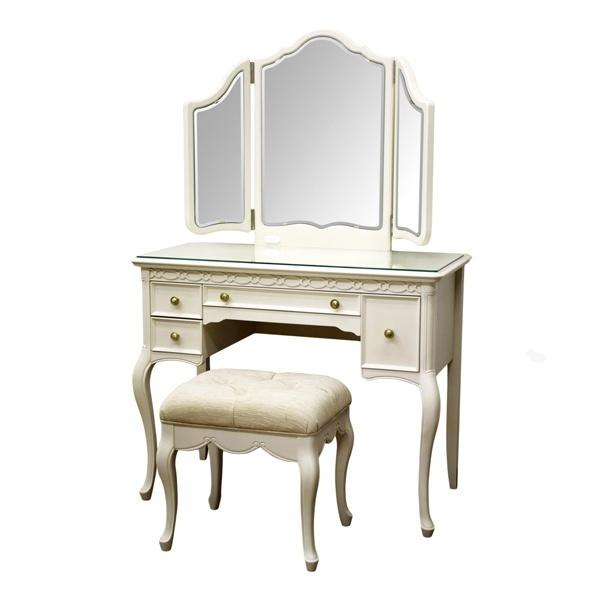 ドレッサー 三面鏡 スツール付 クラシック調 猫脚 フルール 幅90cm