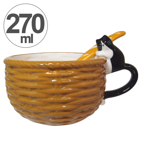 スープカップ バスケット 黒猫 270ml スプーン付き 磁器 食器