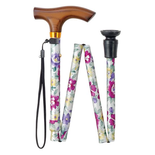 杖 折りたたみ 軽量 女性 おしゃれ ステッキ 花柄 アルミ製 白