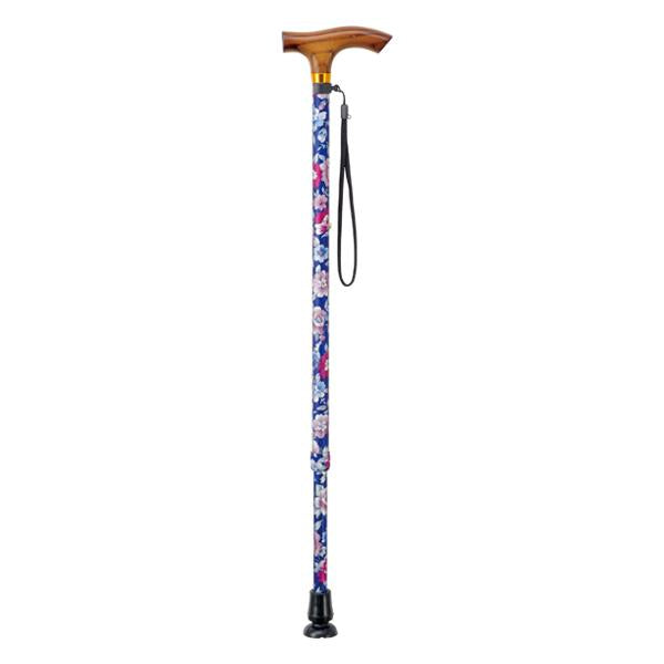 杖 伸縮 軽量 女性 おしゃれ ステッキ 花柄 アルミ製 青