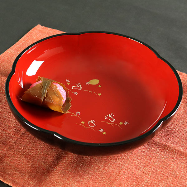 菓子鉢 夢うさぎ 梅型 漆器 器 食器 日本製
