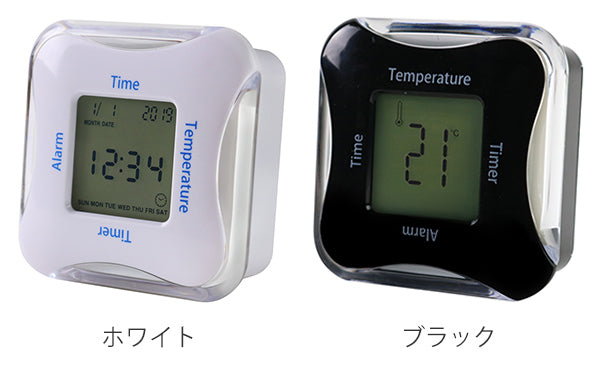 置き時計 ライト付き 多機能 温度計 日付 タイマー アラーム くるりんクロック＆タイマー4