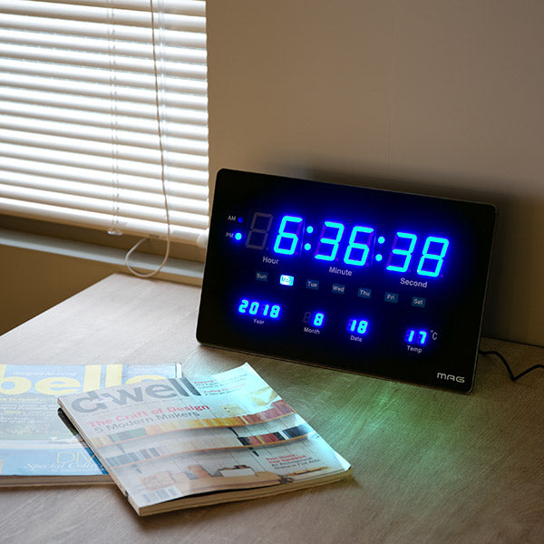 置掛両用 大型 薄型 LED 置き時計 掛け時計 置掛両用時計 デジブルー