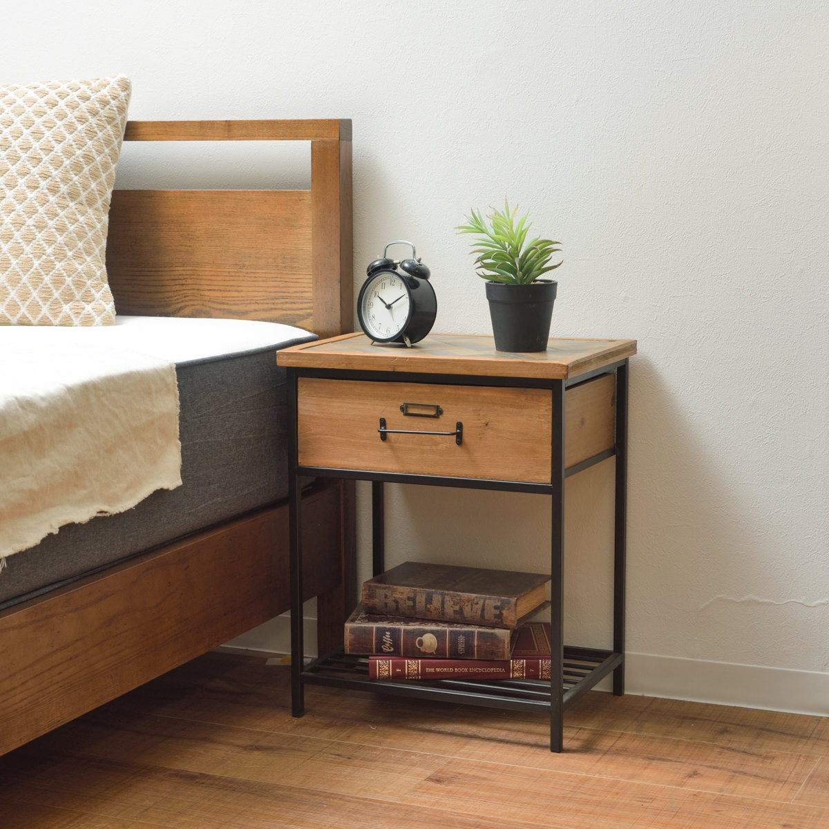 サイドテーブル 幅40cm 引き出し 木製 天然木 ヴィンテージ調