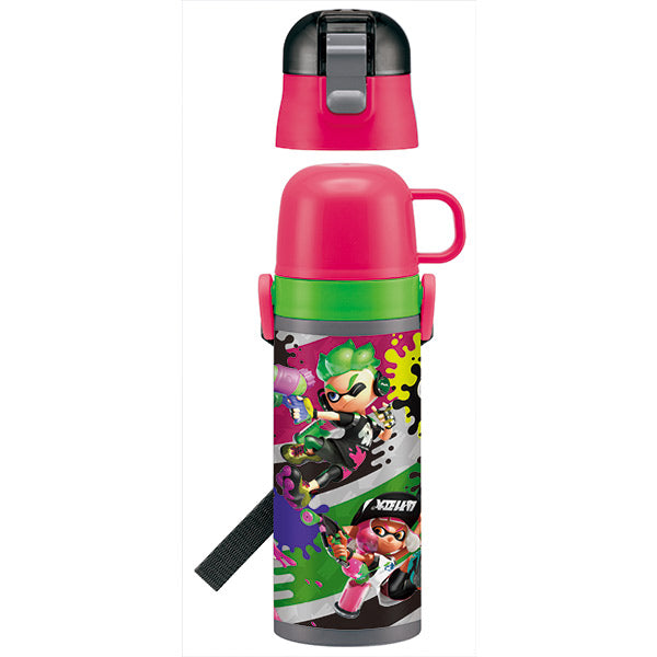 水筒 子供 スプラトゥーン2 ステンレスボトル 直飲み＆コップ付 2ウェイ中栓 430ml