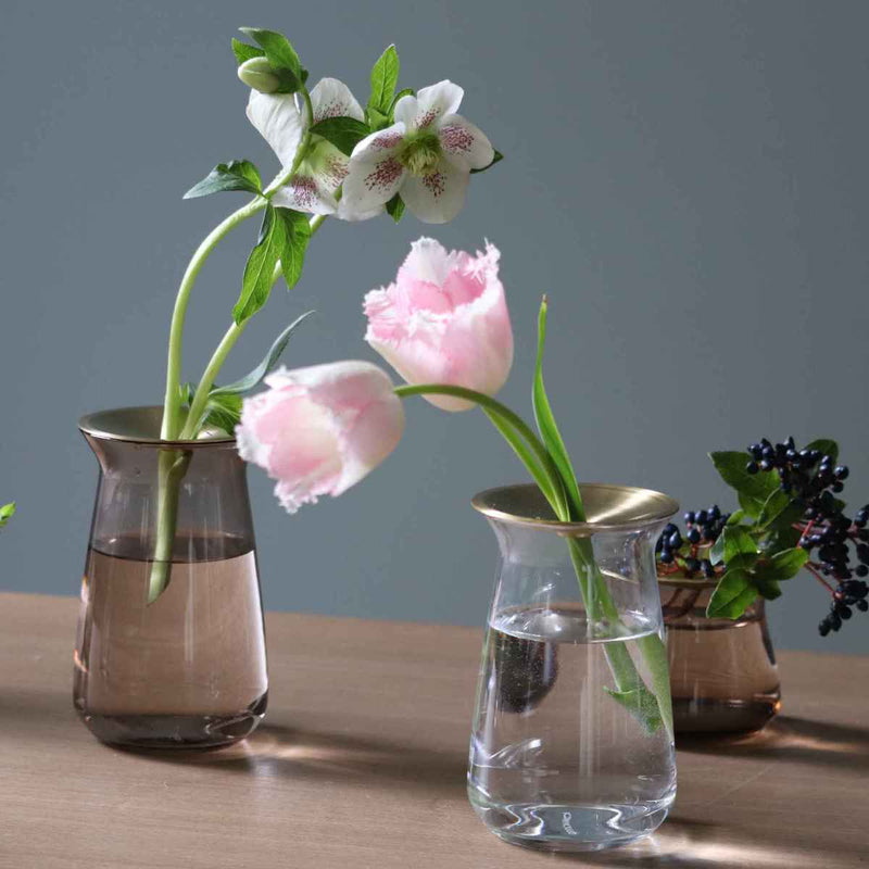 キントー 花瓶 ガラス 8×13cm 真鍮 LUNA ベース 花器 -12