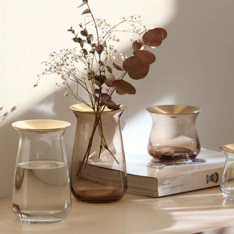 キントー 花瓶 ガラス 8×13cm 真鍮 LUNA ベース 花器 -14