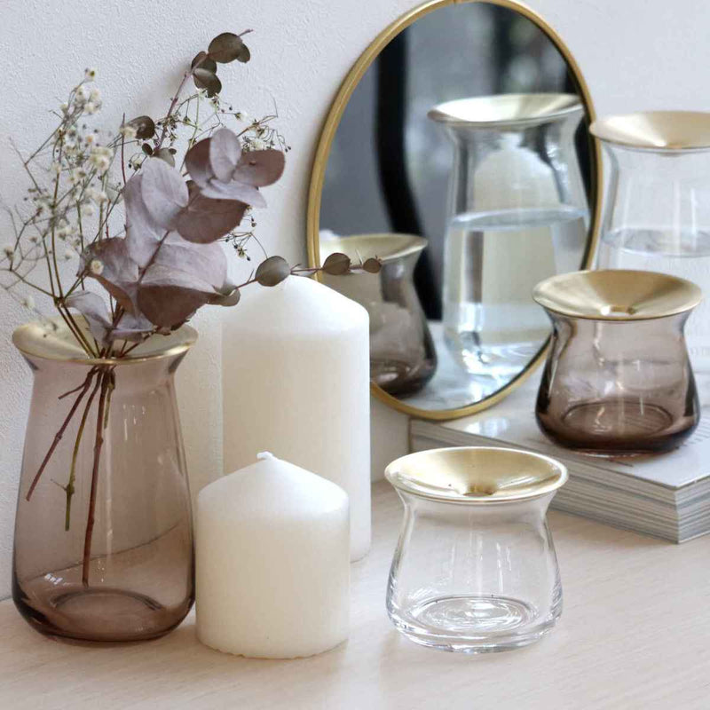 キントー 花瓶 ガラス 8×13cm 真鍮 LUNA ベース 花器 -17