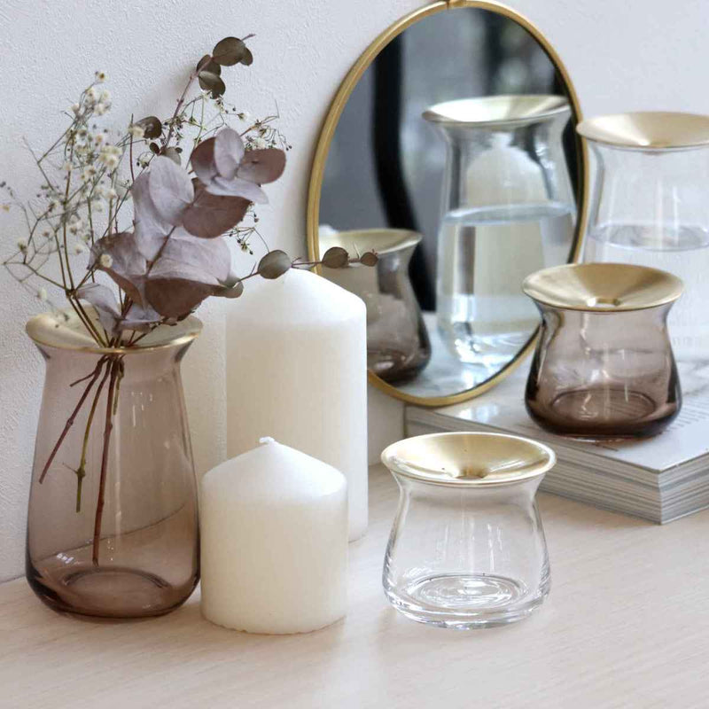 キントー 花瓶 ガラス 8×13cm 真鍮 LUNA ベース 花器 -19