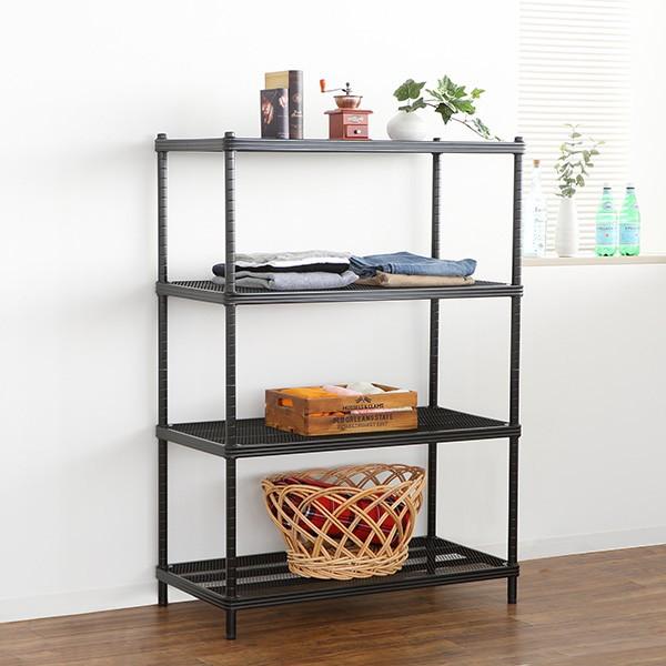 中型スチールラック 黒 メッシュデザイン 在庫限り・入荷無し】スチールラック 4段 メタルメッシュラック ロー