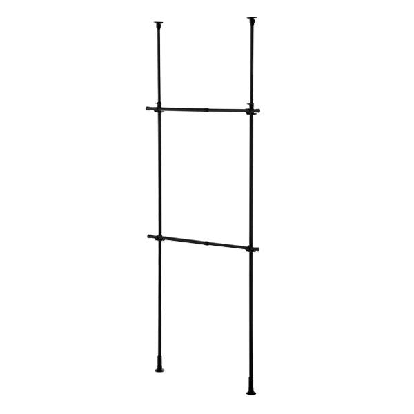 ハンガーラック突っ張り2段マットブラック幅56～95cm高さ200～275cm