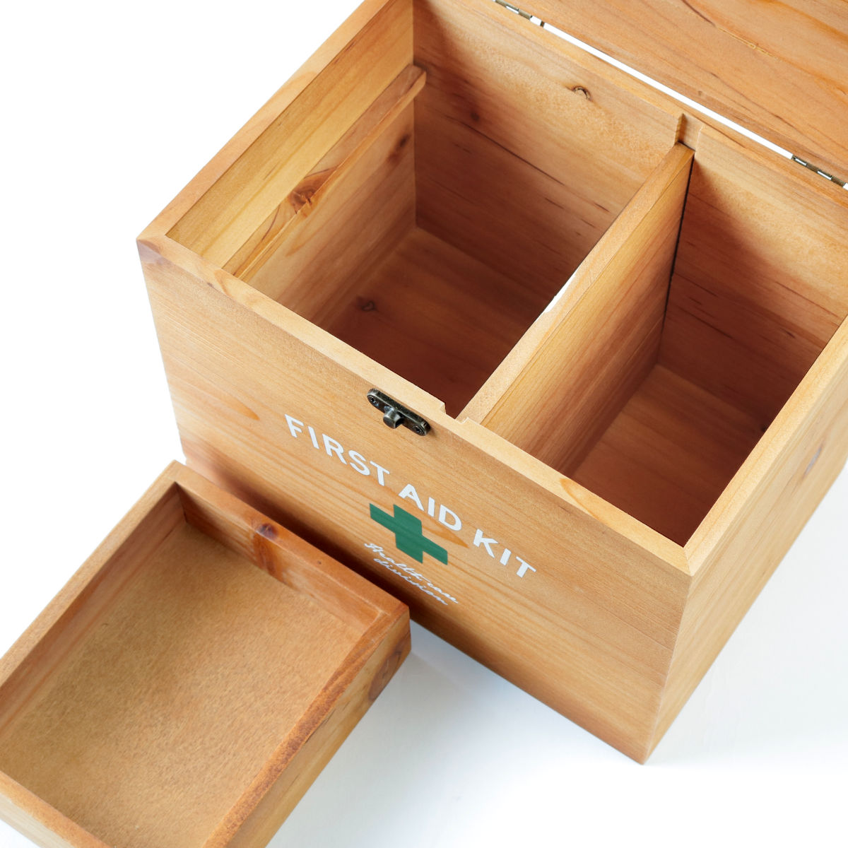 救急箱　木製　木の救急箱　整理ボックス　ファーストエイドボックス 救急箱 収納ボックス Lサイズ 薬 2段 木製 ファーストエイドボックス