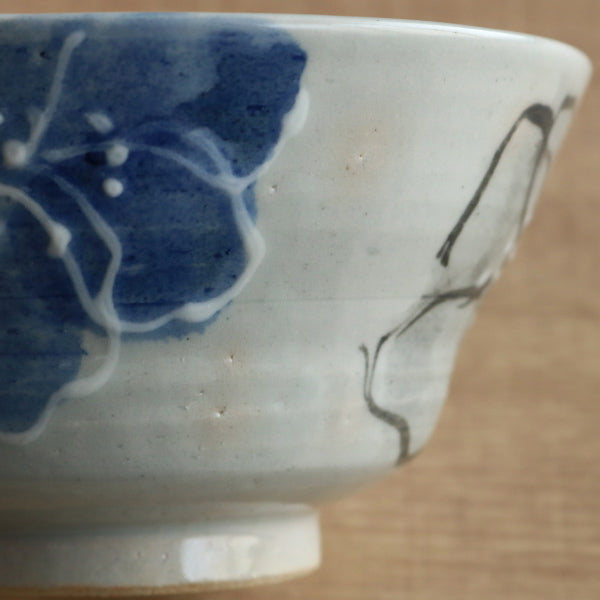 茶碗 310ml 段付染付二彩花 和食器 美濃焼 陶器 日本製