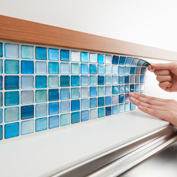 壁紙シール 31×31cm タイルシール モザイクタイル クリアブルー -3