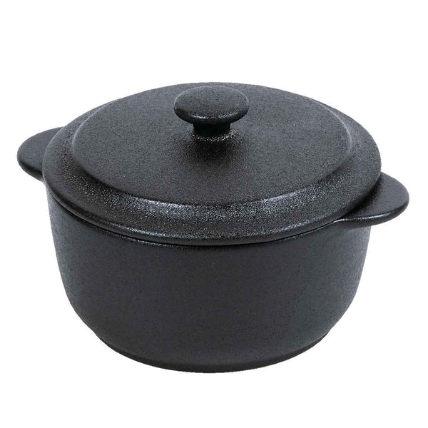 キャセロール 13.5cm 鋳物風 丸型 フタ付 陶磁器 取っ手付