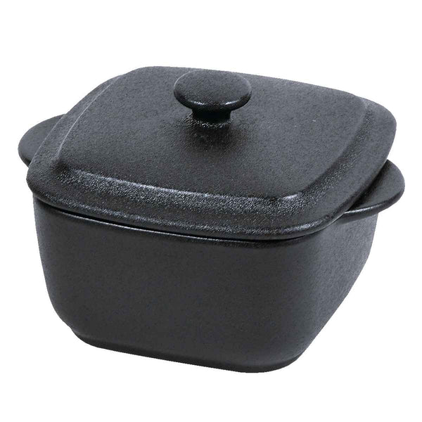 キャセロール 13cm 鋳物風 正方形 フタ付 陶磁器 取っ手付