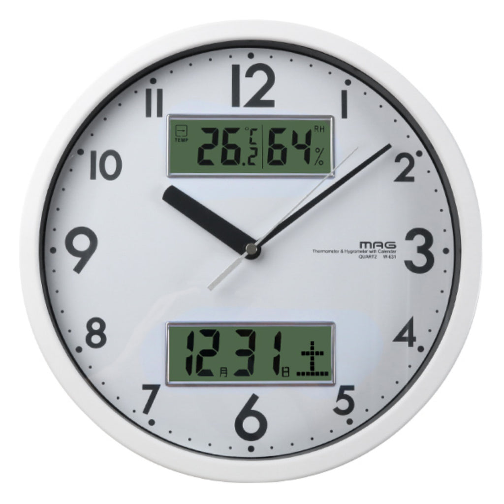 ノア精密 W-631(ホワイト) ダブルメジャー 温湿度計付き掛け時計