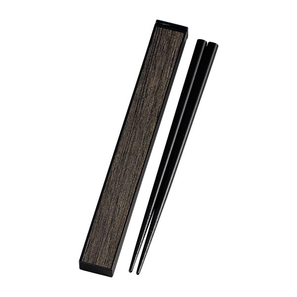 箸＆箸箱セット 箸 箸箱 スライド式 スクエア 黒檀 18cm