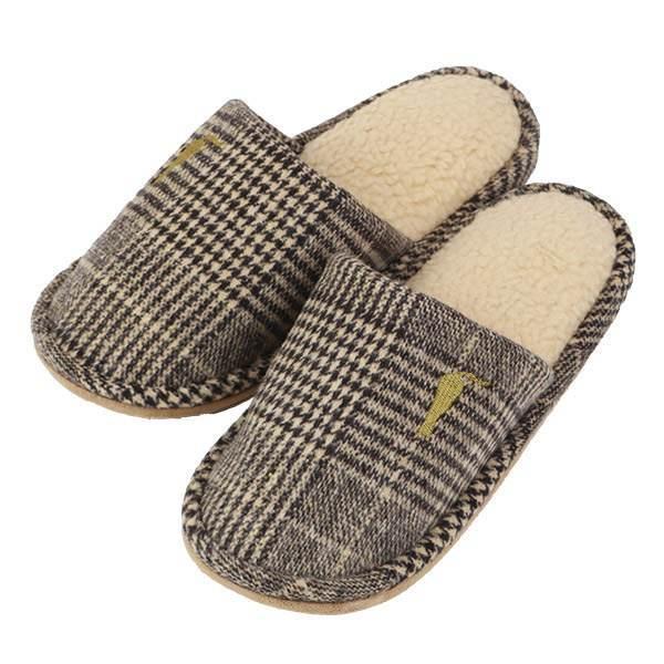 スリッパ グレンチェックねこ外縫い Mサイズ