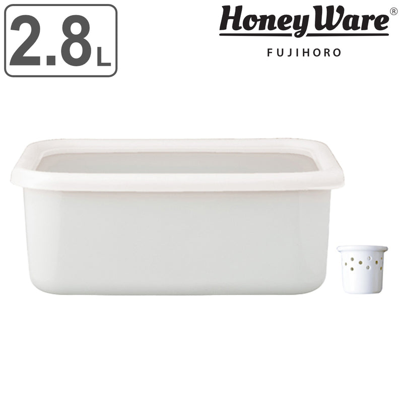 ぬかづけ容器 角型 ホーロー製 水抜き付き 2.8L HoneyWare 富士ホーロー -2