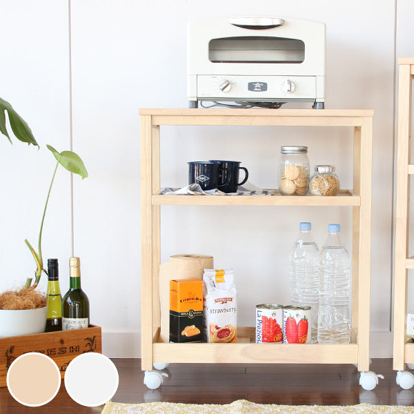 キッチンワゴン 3段 木製 スリムタイプ タイル天板 SOUP 幅59cm