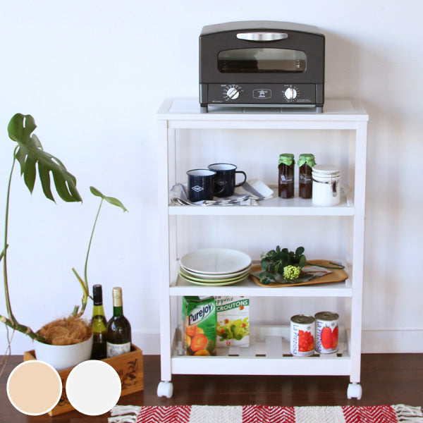 キッチンワゴン 4段 木製 スリムタイプ タイル天板 SOUP 幅59cm