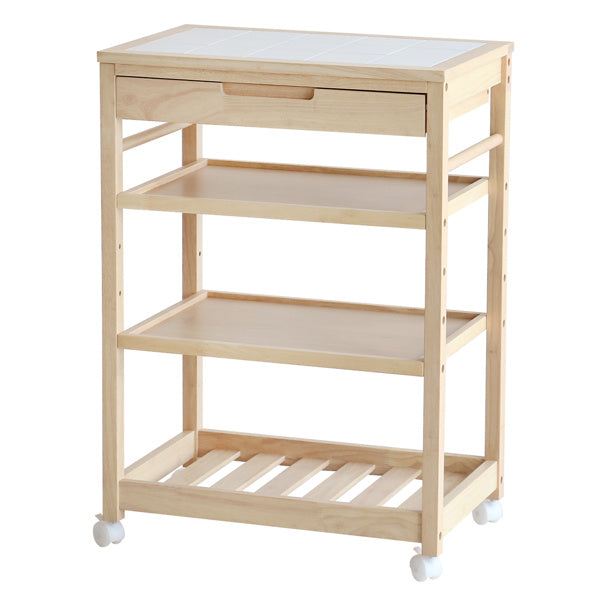 キッチンワゴン 4段 木製 引出し付 タイル天板 SOUP 幅60cm