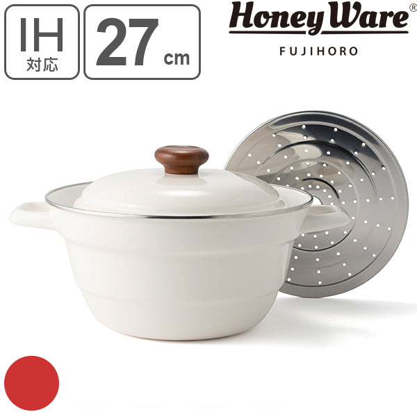 鍋 IH対応 27cm 富士ホーロー Honey Ware オールインワン・プラス ざる・スノコ付