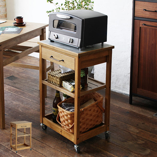 ワゴン 幅35cm Rasic キッチンワゴン 木製 天然木 キャスター付き