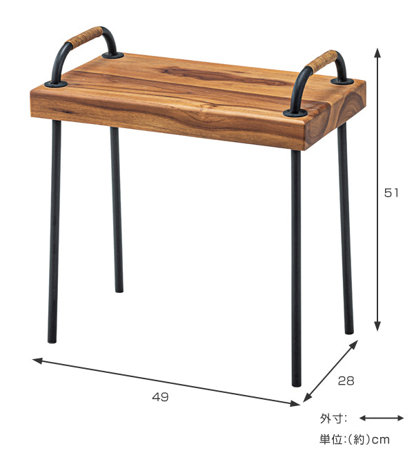 サイドテーブル 幅49cm テーブル 木製 天然木 モンキーポッド 持ち手付き