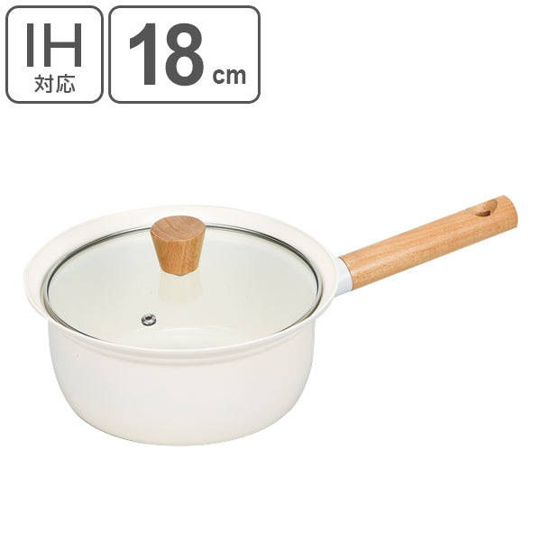 片手鍋 18cm IH対応 吹きこぼれにくいセラミック加工木柄片手鍋 -2