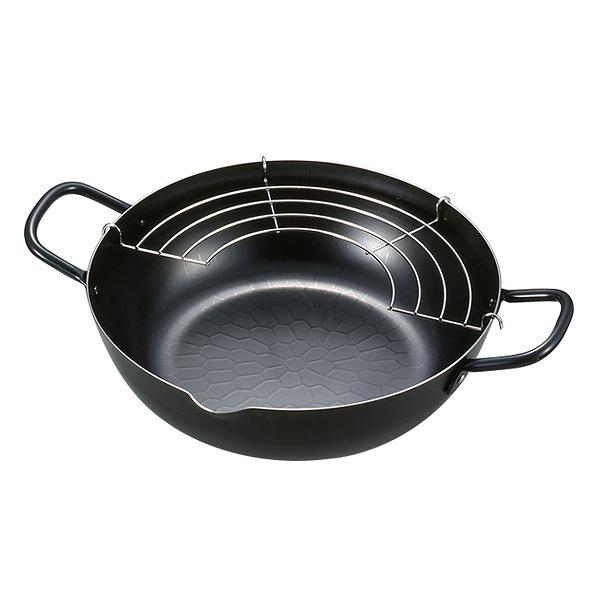 天ぷら鍋 鉄製 24cm IH対応 本職の鉄製打ち出し天ぷら鍋 アミ付