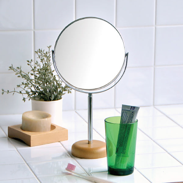 ミラー 高さ22.5cm 5インチ 卓上 両面 スタンドミラー 拡大鏡 木製 天然木 鏡 かがみ 化粧鏡