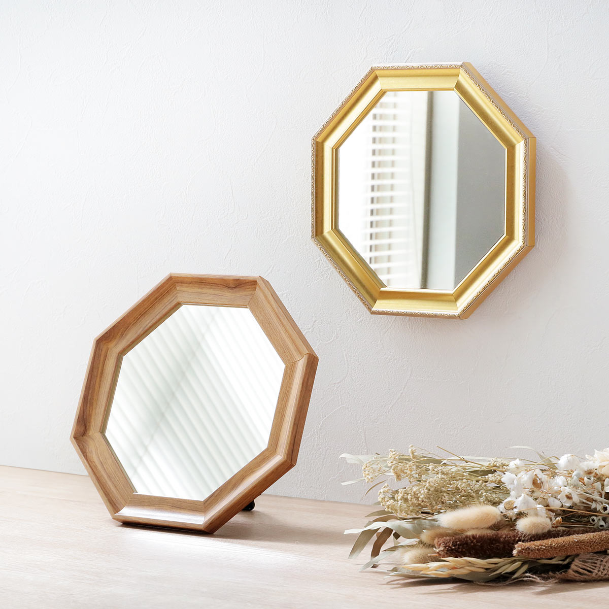 八角ミラー M ウォールミラー スタンドミラー 壁掛け 卓上ミラー