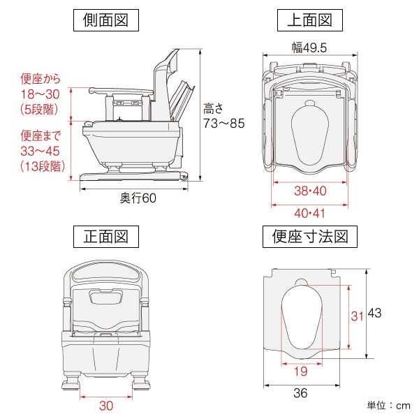 ポータブルトイレ 標準便座 コンパクト キャスター付 介護用ジャスピタ 日本製