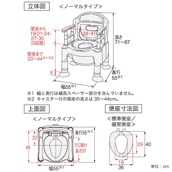 ポータブルトイレ 標準便座 片手で切れるペーパーホルダータイプ 介護用 ちびくまくんシリーズ 日本製